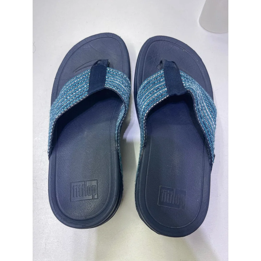 FitFlop Surfa Navy Teal Striped Webbing Sandals Womens 5 H84-641